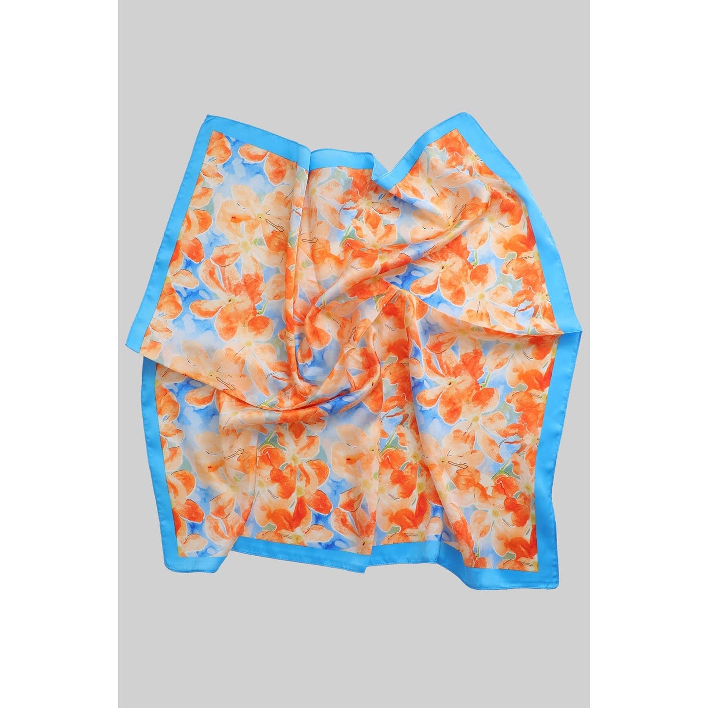 COLORFUL SILKY SQUARE SCARF WITH FLOWER PATTERN