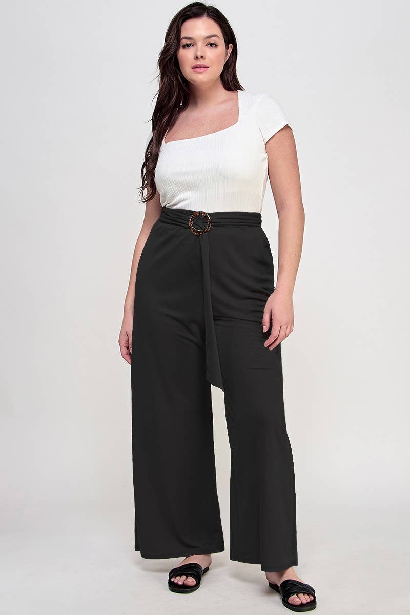 Plus Size Loose High Waist Pants With Belt KY18112-P
