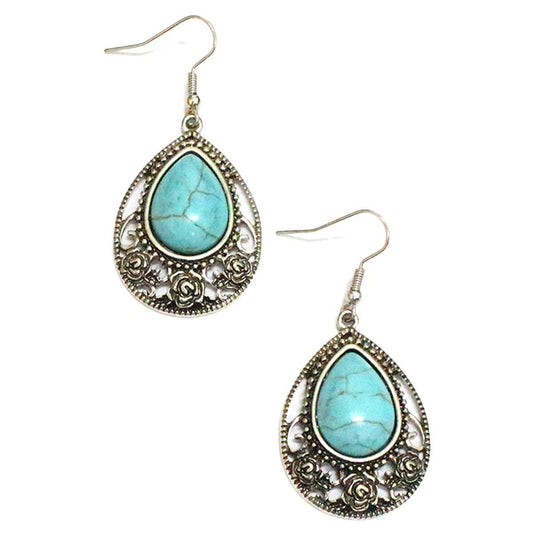 TURQUOISE STONE TEARDROP DANGLE EARRINGS