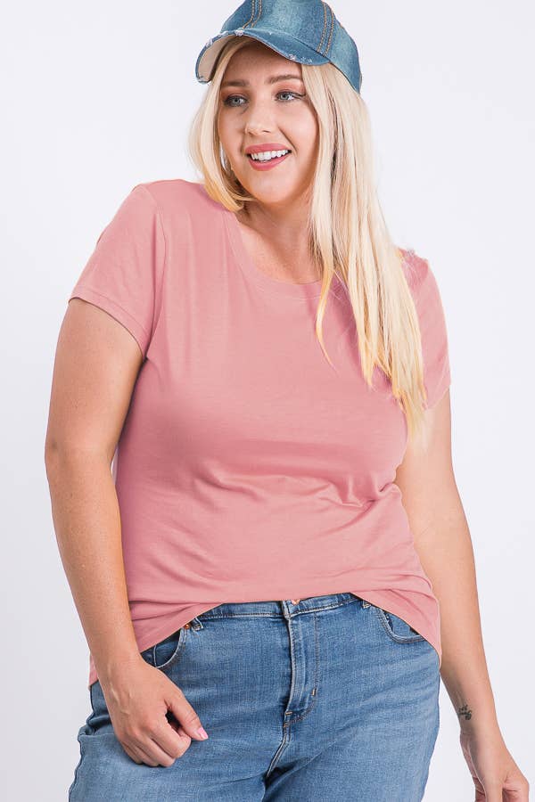 Plus Size Round Neck Basic Solid Tee Cotton Top