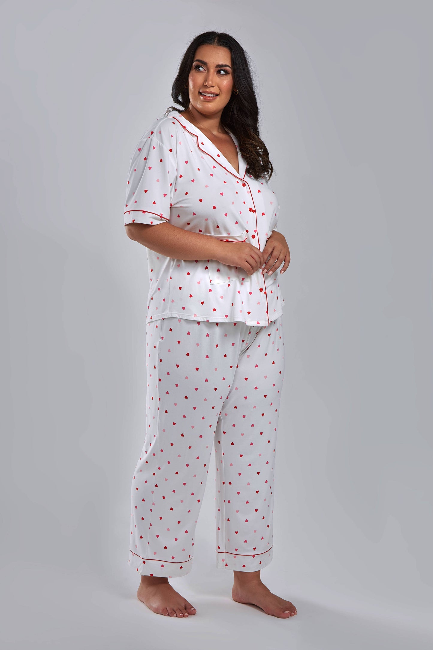 Angela Heart Womans Notch Collar Knit PJ Pant Set