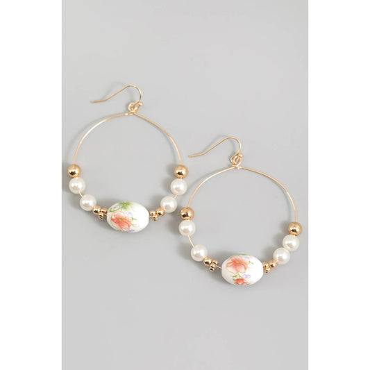 BEADED PORCELAIN AND PEARL HOOPS