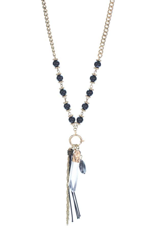Natural Stone Beads With Crystal Necklace