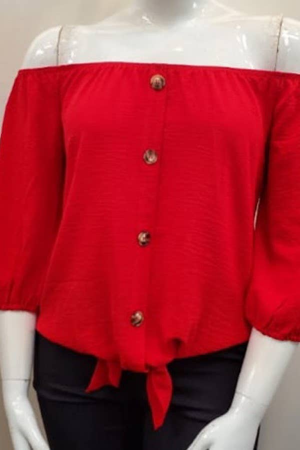 PLUS SIZE TIE FRONT OFF SHOULDER TOP