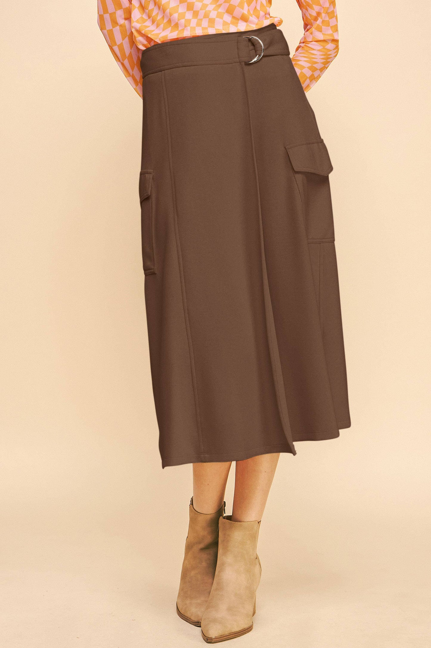 PLUS SOLID WRAP BELTED POCKET CARGO A LINE SKIRT