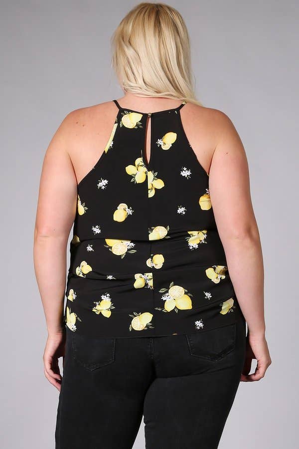 Plus Size Cami Top Lemon Print - KY17975-2T