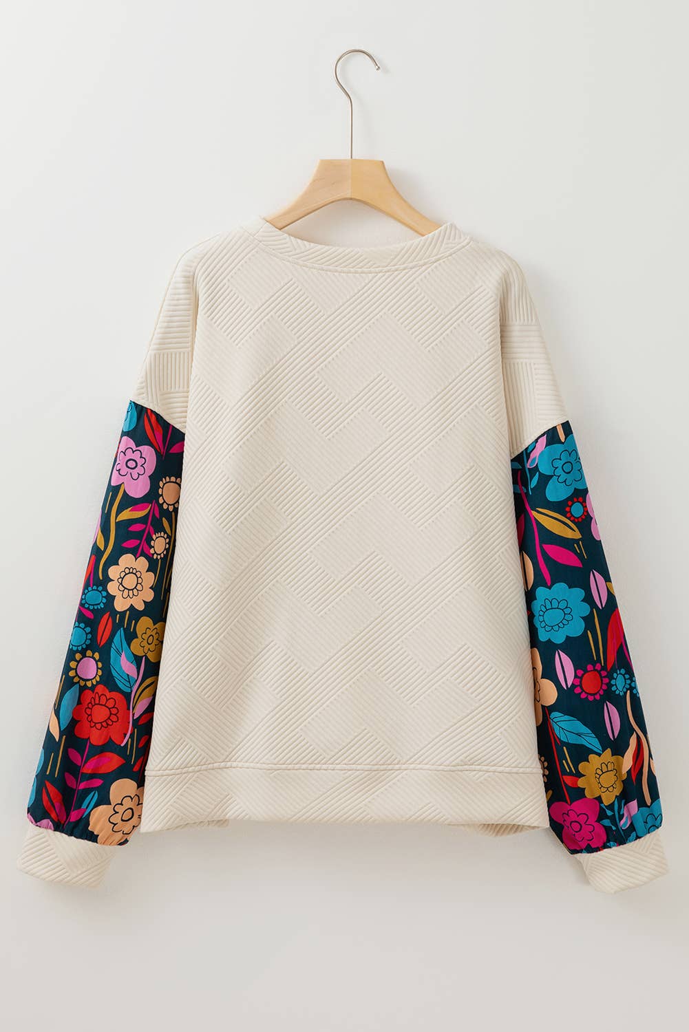 Floral Patchwork Sleeve Pullover Top Plus Size