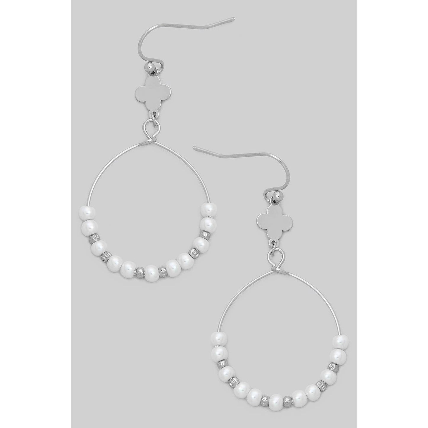 WIRE HOOPS WITH SHAMROCK AND PEARLY BEADS