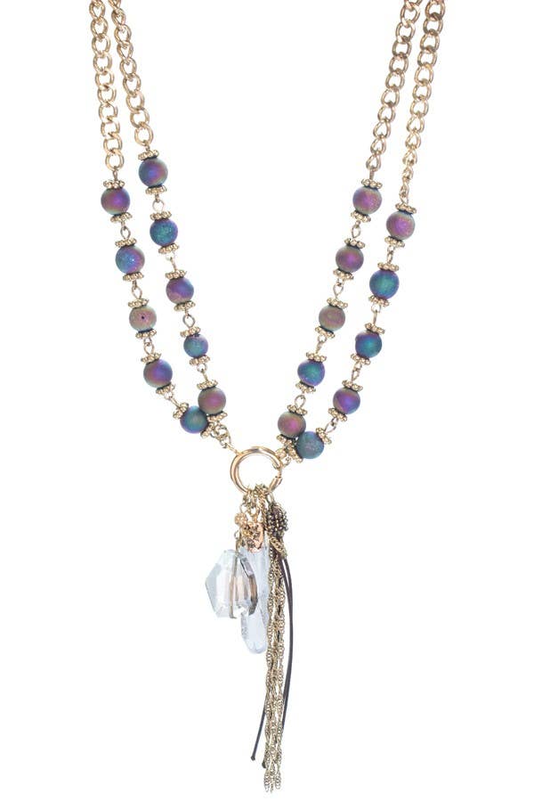 Natural Stone Beads With Crystal Necklace