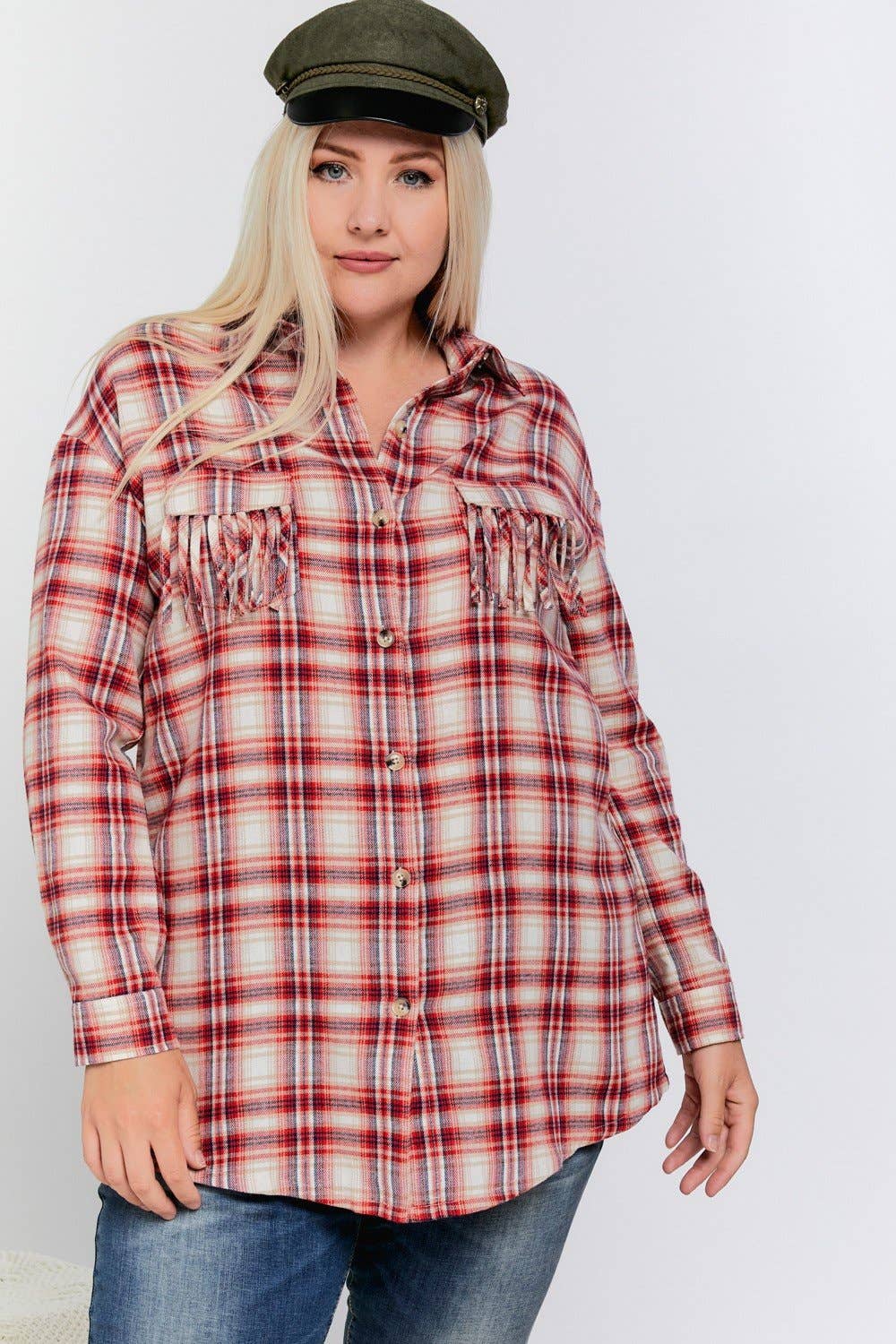 PLUS PLAID LONG SLEEVE BUTTON DOWN SHIRT