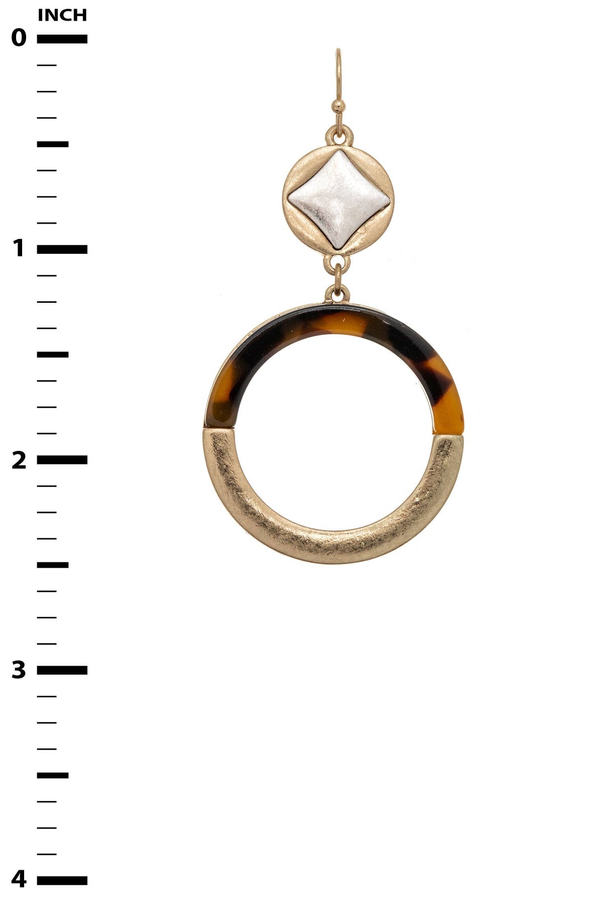 Tortoise Accent 2 Tone Round Drop Earrings