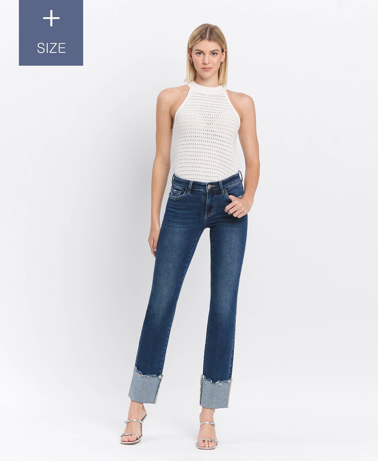 PLUS TUMMY CONTROL MID RISE CUFFED SLIM STRAIGHT LV1513-P