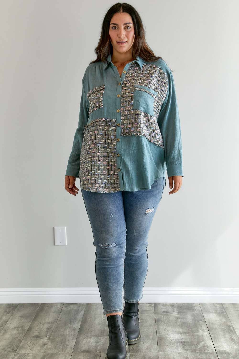 PLUS MULIT PRINTED CHEST POCKET BUTTON DOWN SHIRT