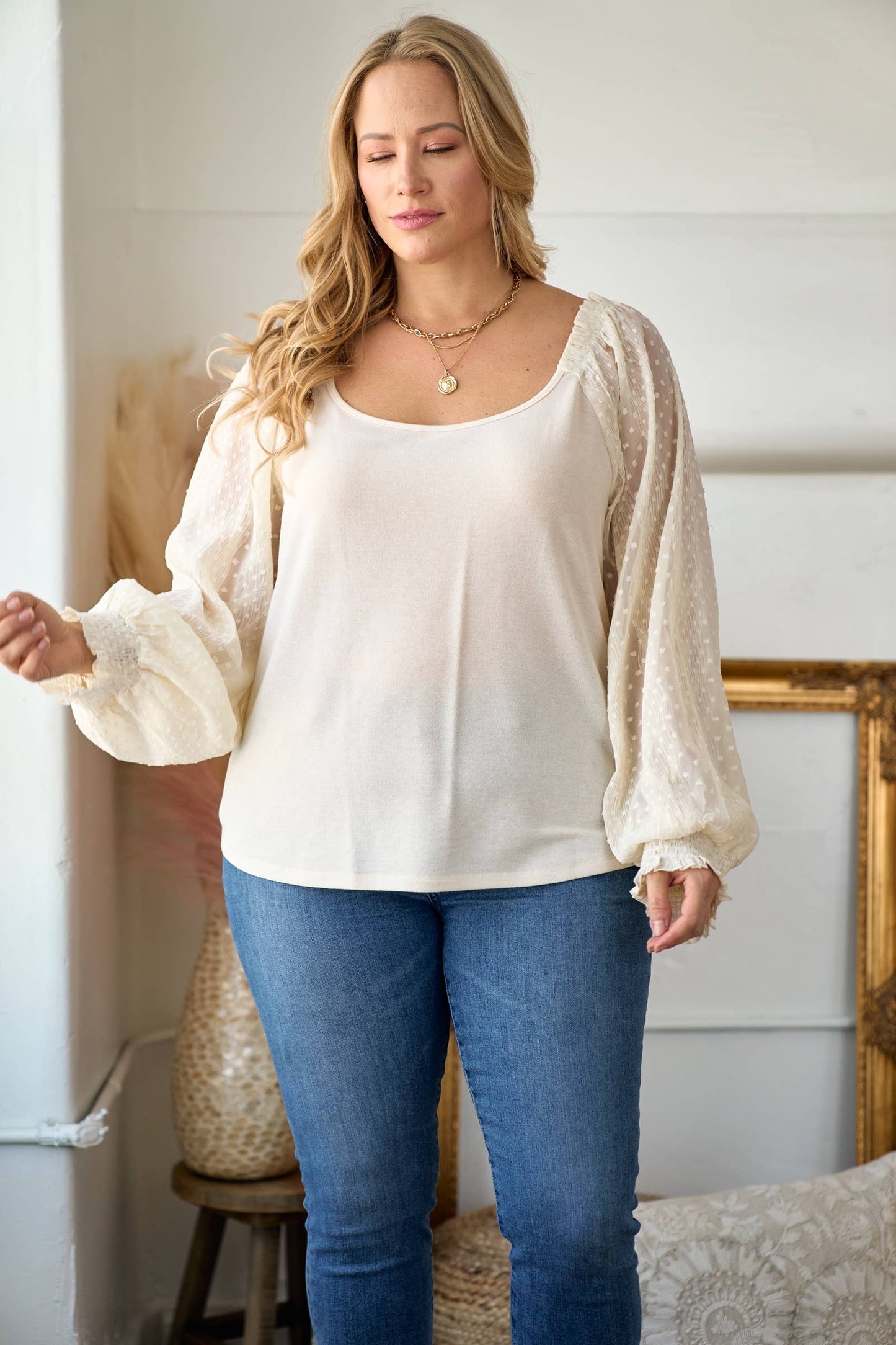 Puff Sleeve Knit Top-PIT6446