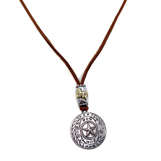 Texas Lone Star Home Pendant Suede Necklace