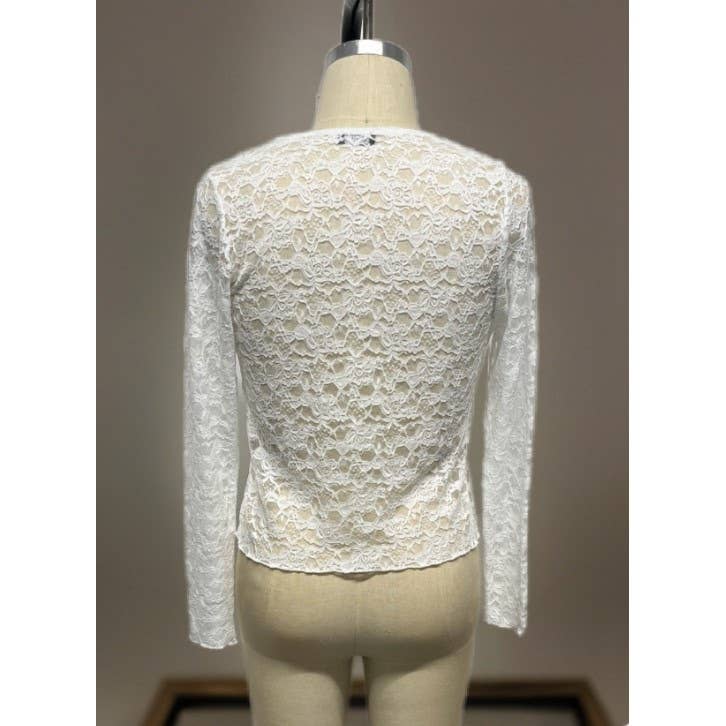 PLUS SIZE LACE OPEN TIE FRONT LONG SLEEVE BOLERO CARDIGAN