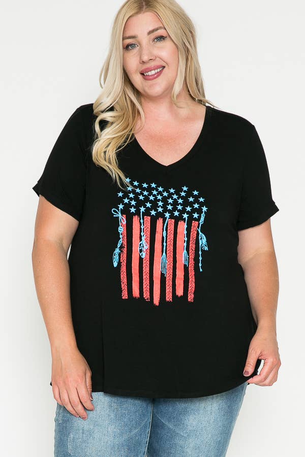 Plus Size U.S. Flag Graphic T