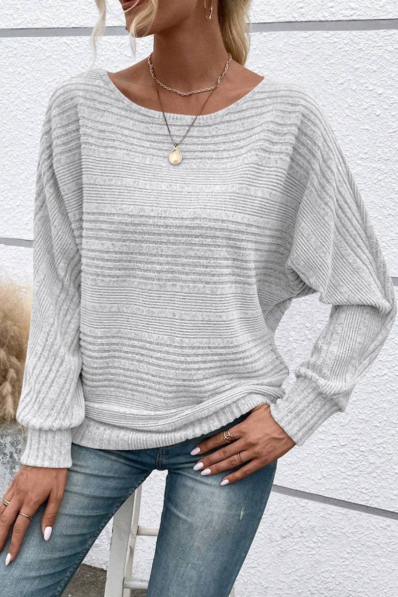 CWTBLL4012_RIBBED CREW NECK BATWING SLEEVE TOP