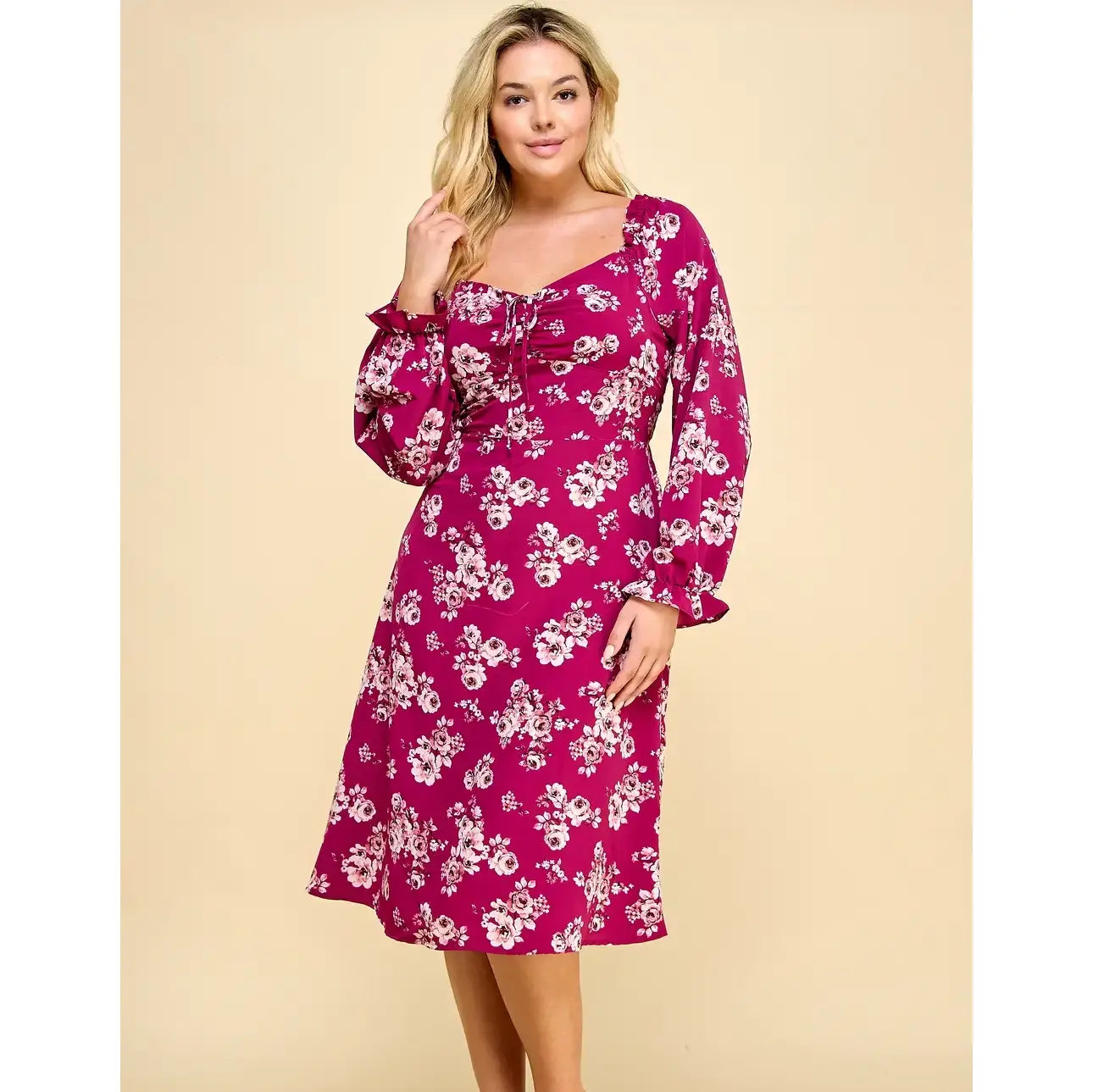 PLUS SIZE LONG SLEEVE MIDI CORSET DRESS A4594U54A33X