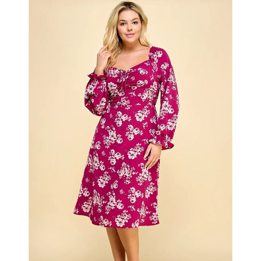 PLUS SIZE LONG SLEEVE MIDI CORSET DRESS A4594U54A33X