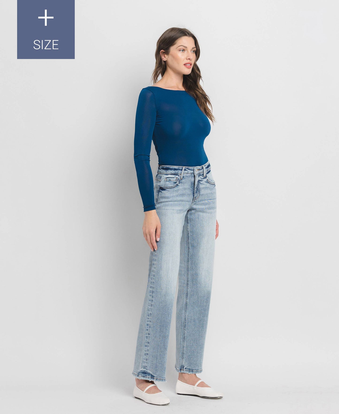 PLUS SIZE TUMMY CONTROL MID RISE SLIM WIDE JEANS LV1358-P