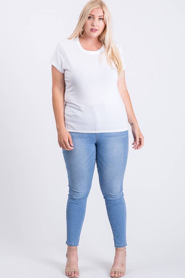 Plus Size Round Neck Basic Solid Tee Cotton Top