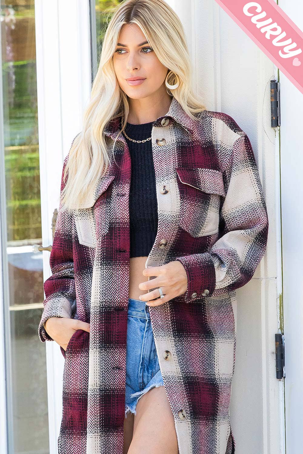 PLUS SIZE SHACKET /PLAID COAT
