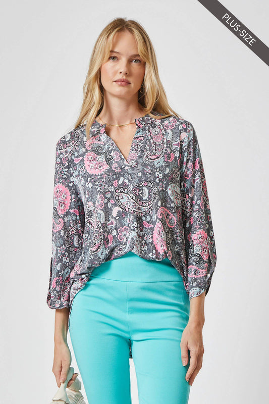 PLUS SIZE 3/4 Sleeve LIZZY MEDALLION Wrinkle Free Blouse