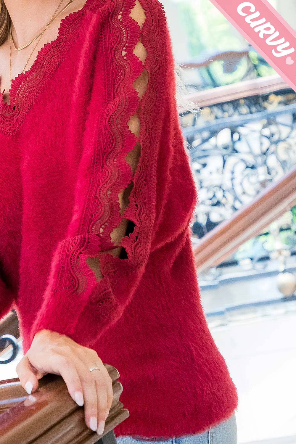 SW207PL LACE V-NECK SWEATER