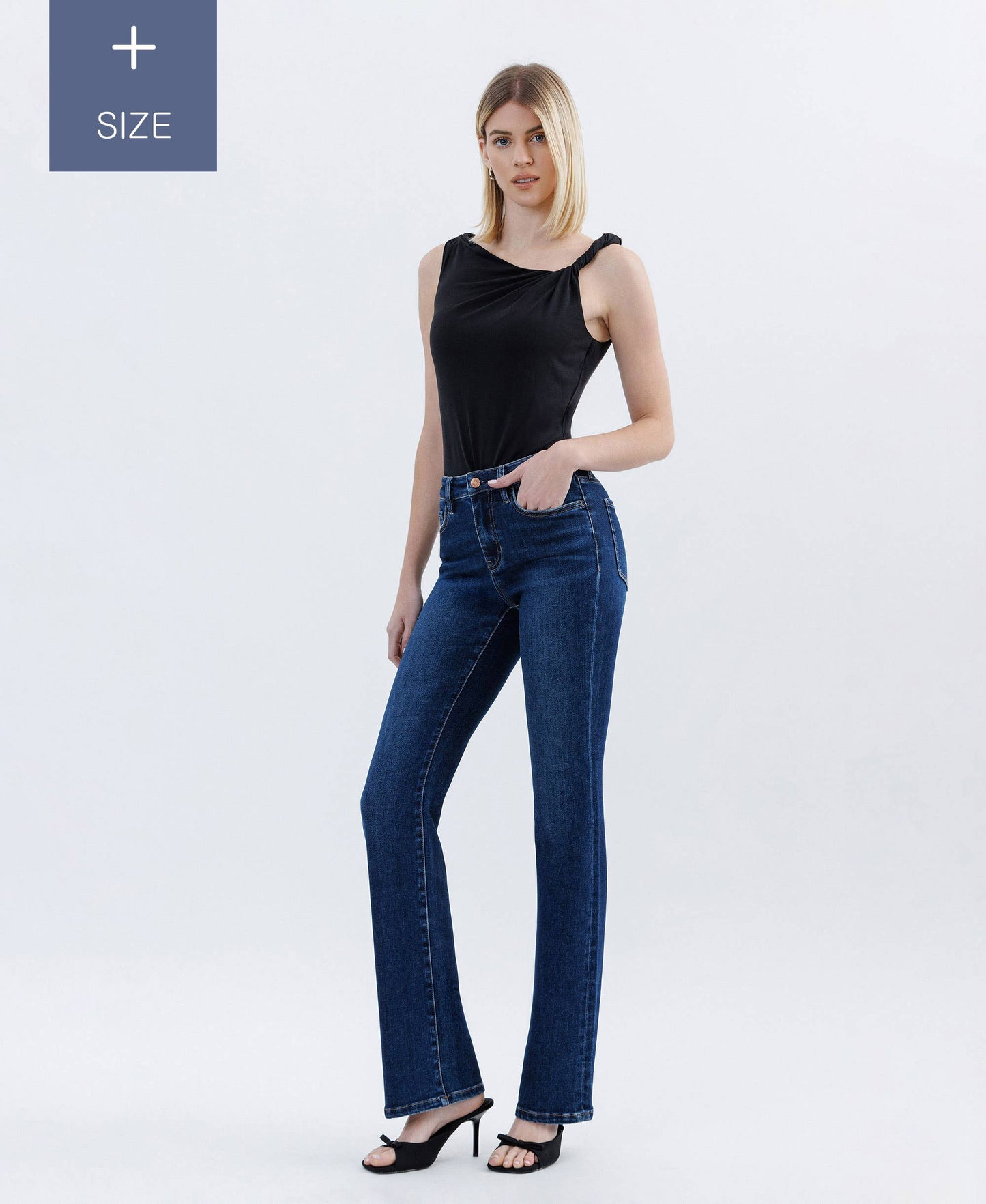 PLUS SIZE TUMMY CONTROL HIGH RISE BOOTCUT JEANS LV1599-P