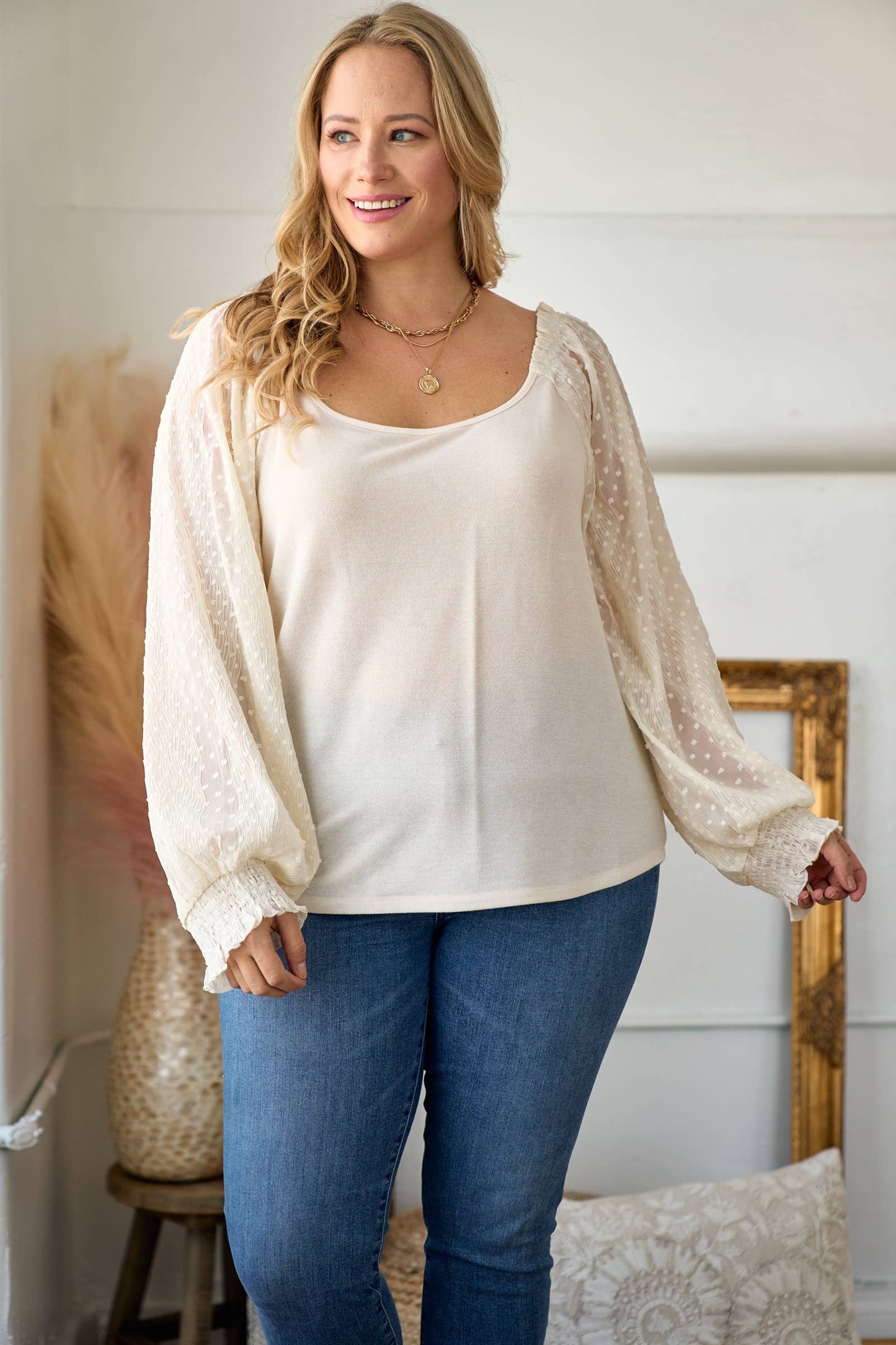 Puff Sleeve Knit Top-PIT6446