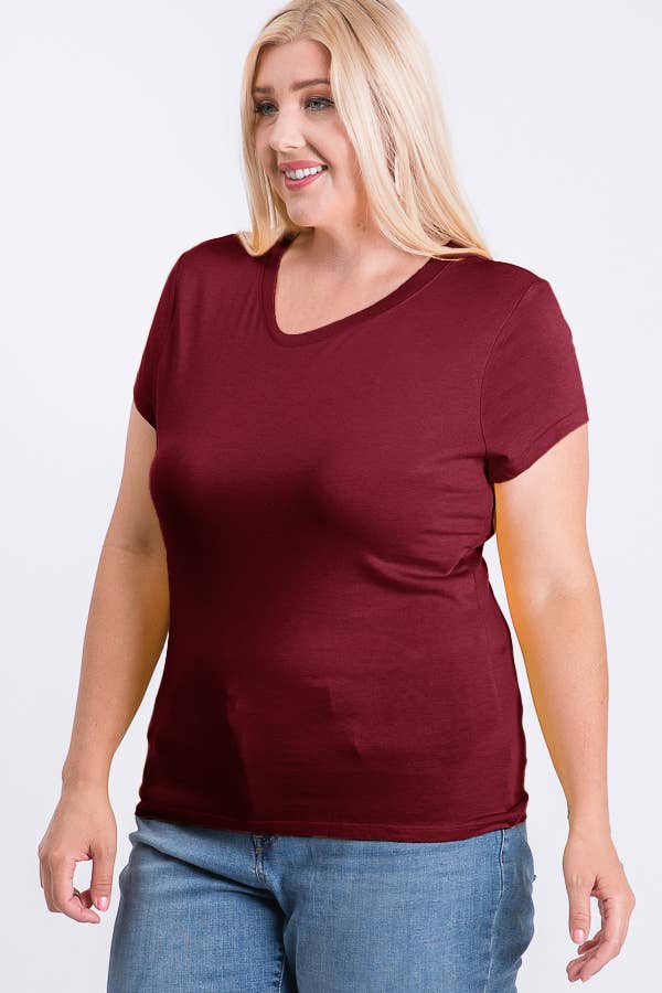 Plus Size V-Neck Basic Short Sleeve Solid Tee Cotton Top