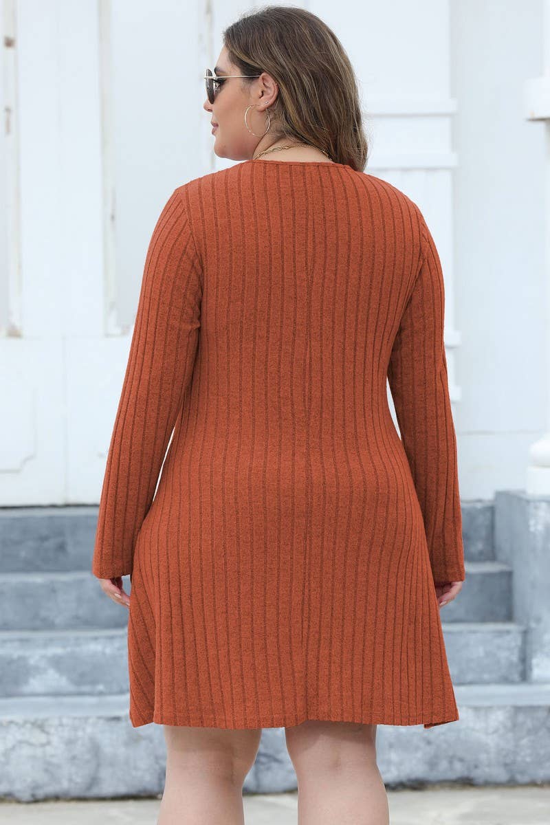 CWDSD1996_ Plus Size High WaistElegant Long Sleeve Dress