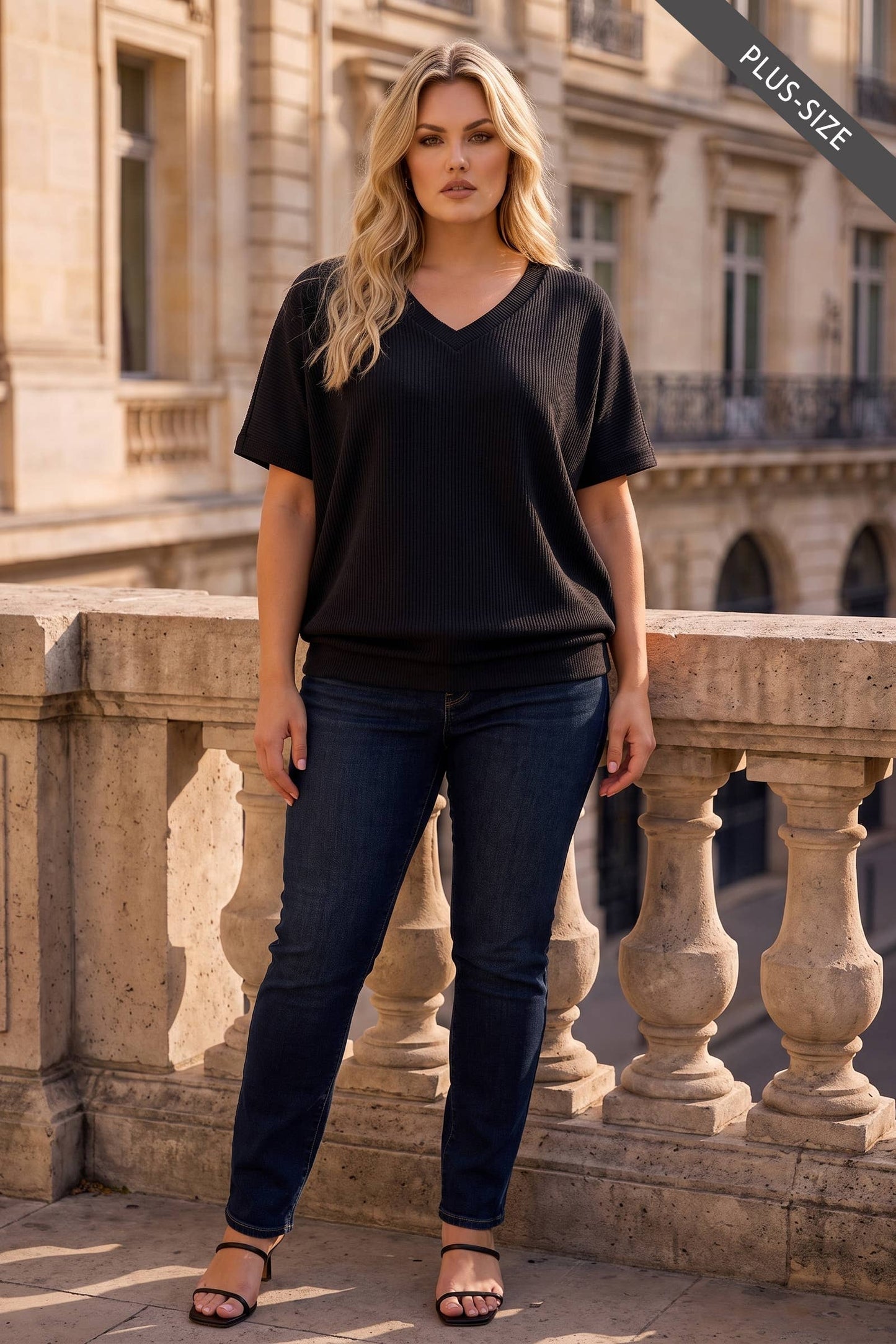 PLUS SIZE Curly Rib Oversized Ruched Top