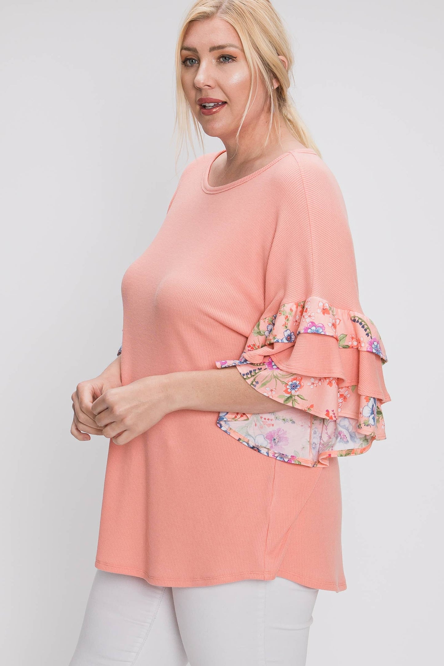 Plus tiered ruffle short sleeve top-PST6046A