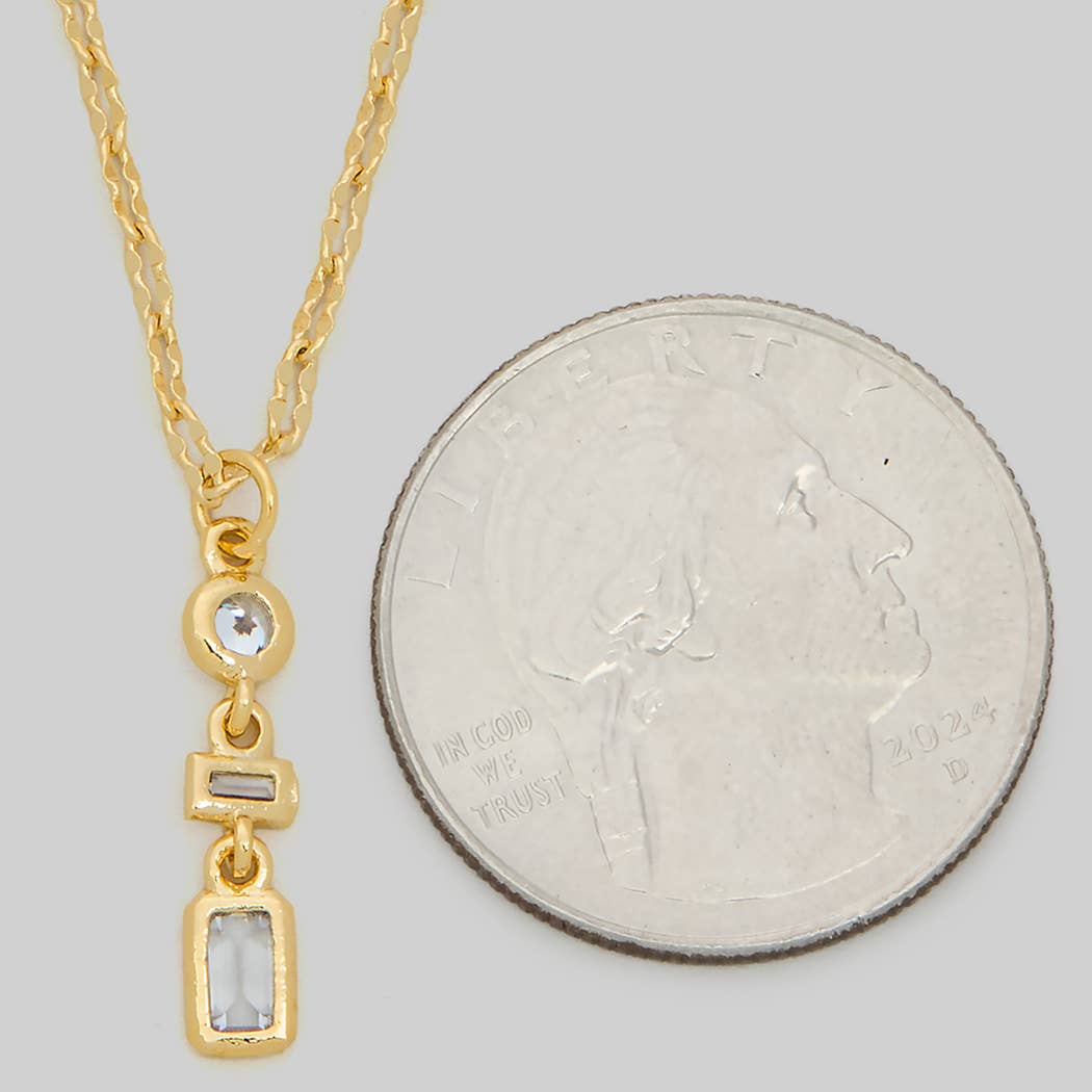 ROUND BAGUETTE CZ THREE DROP PENDANT NECKLACE
