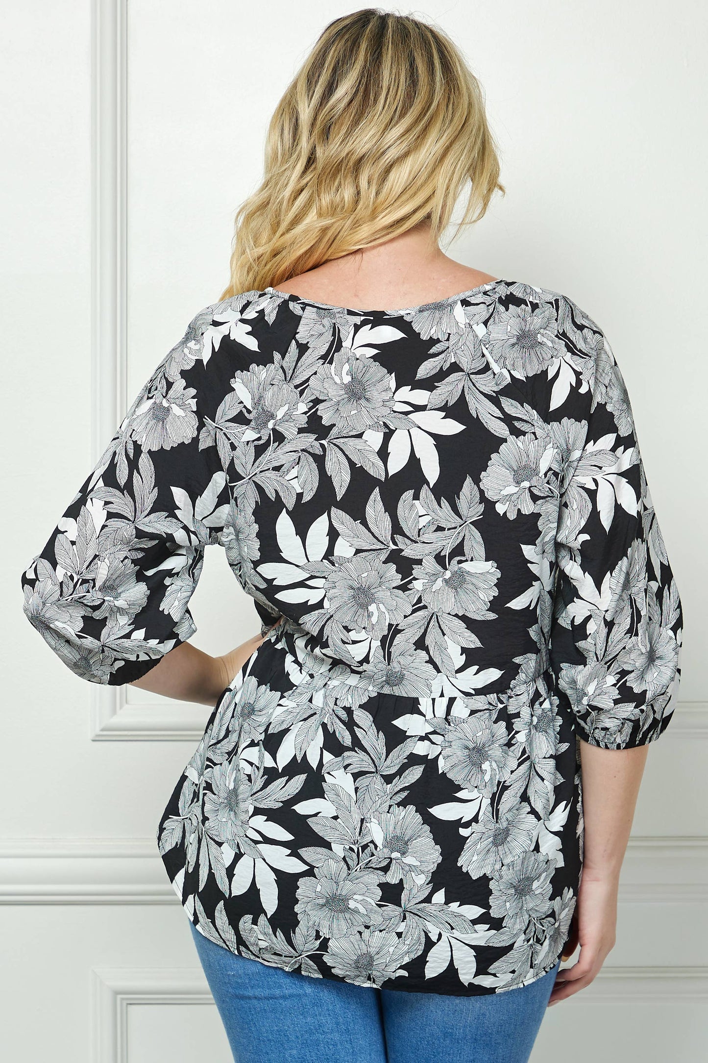 PLUS SIZE BLOOMING SUNSET FLORAL BABYDOLL TOP