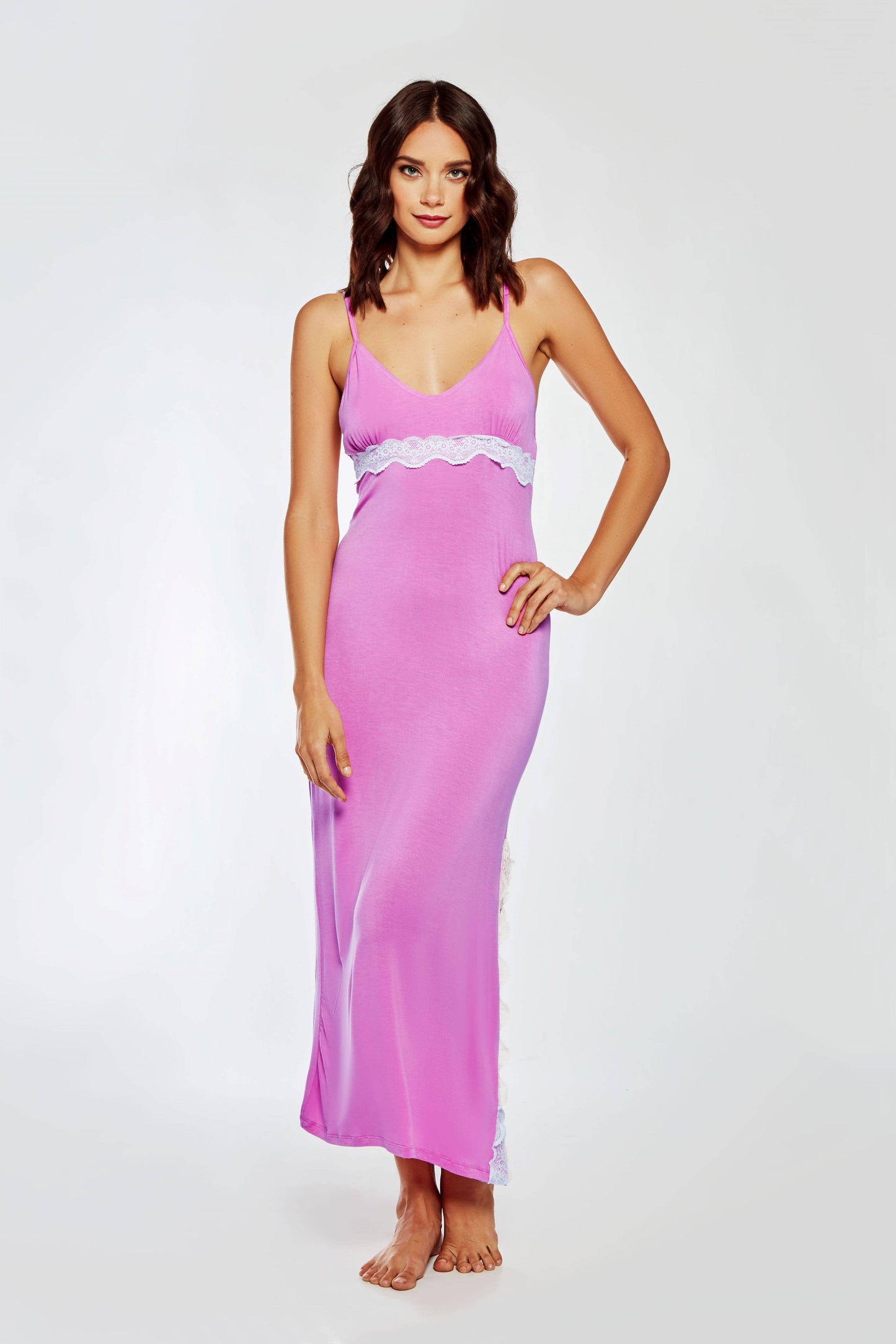Lorelei Plus Size Viscose Pink Gown/Dress-Lace