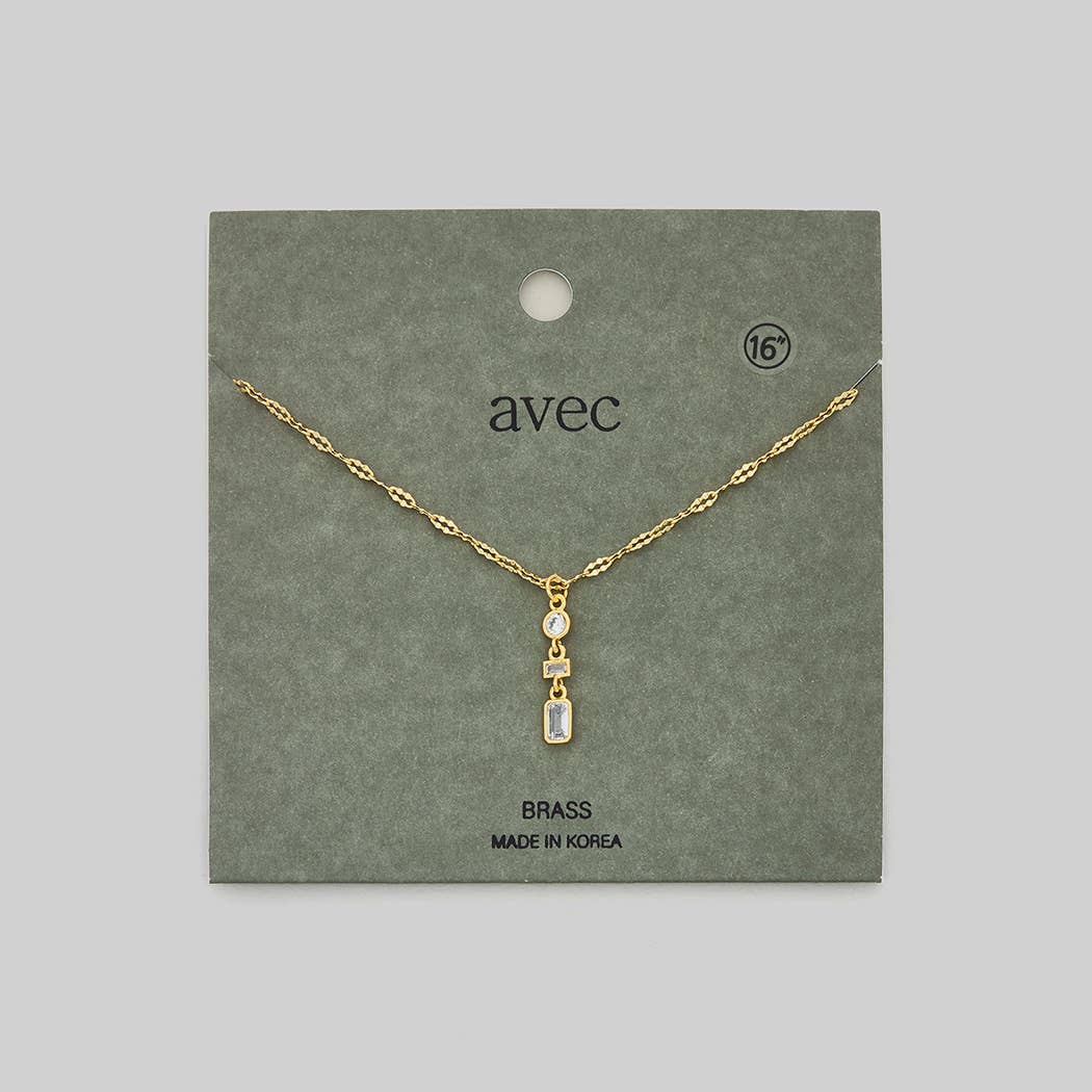 ROUND BAGUETTE CZ THREE DROP PENDANT NECKLACE
