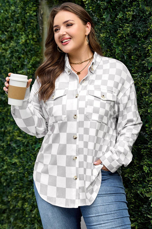 Plus Size Checker Patchwork Button-Up Jacket