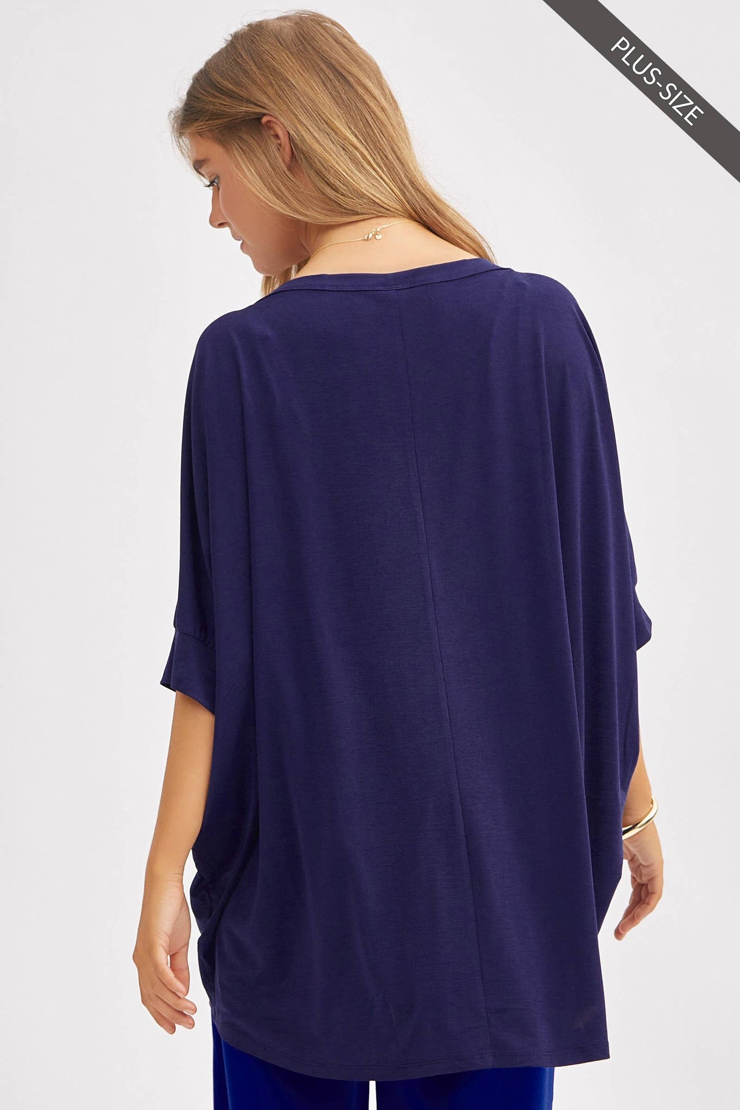 PLUS SIZE Relaxed Banded Dolman Sleeve Poncho-Like Tunic Top