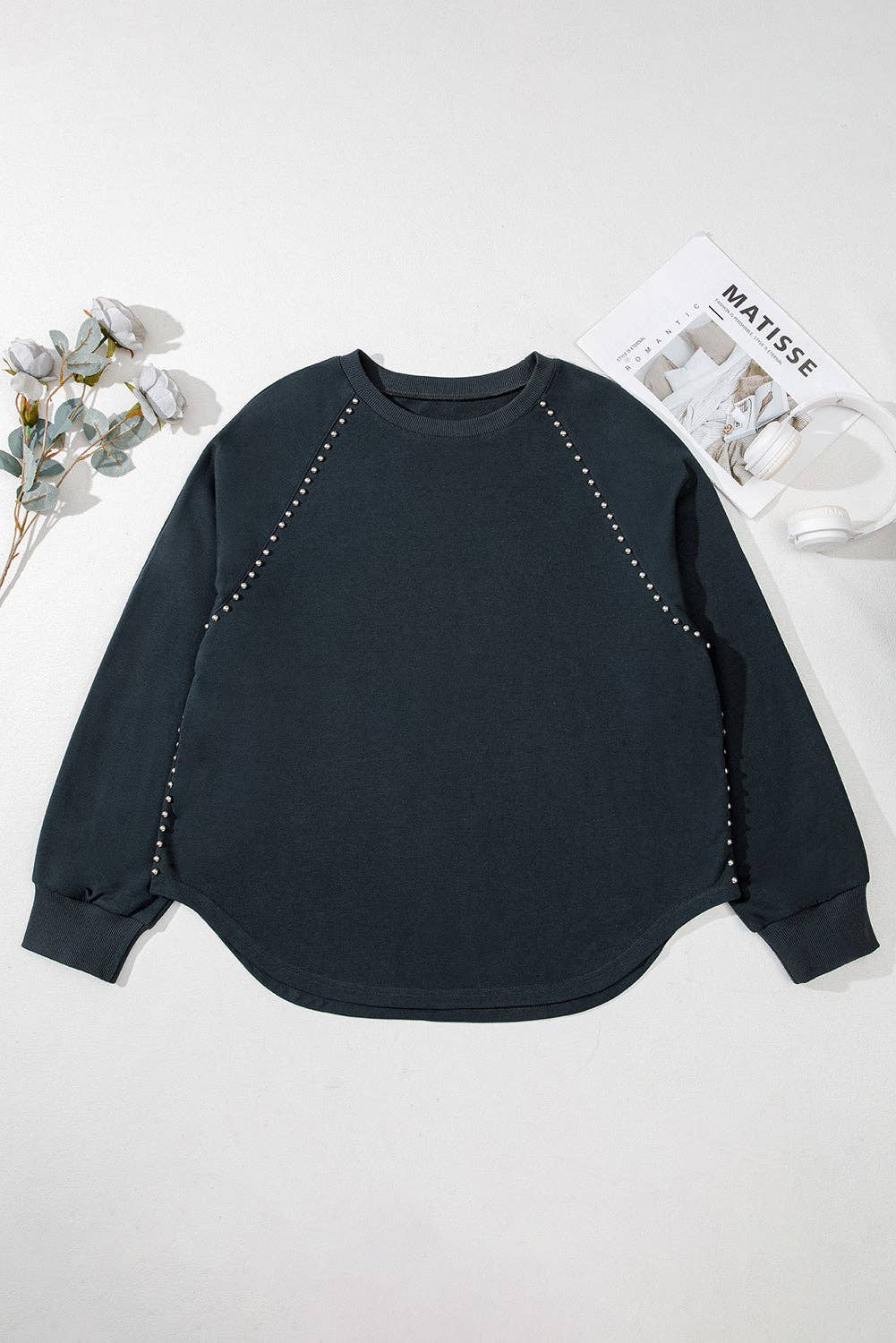 Plus Size Mineral Wash Studded Ribbed Edge Top