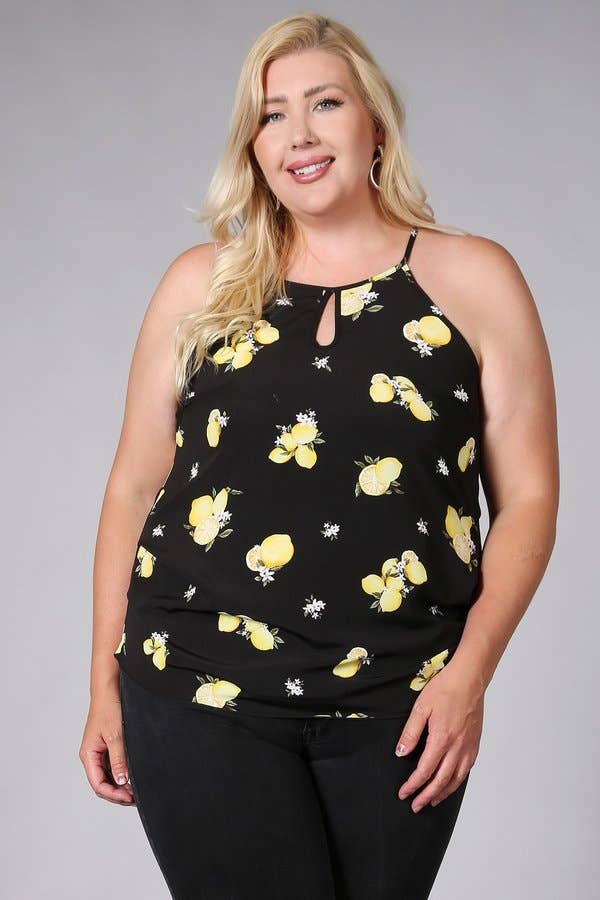 Plus Size Cami Top Lemon Print - KY17975-2T