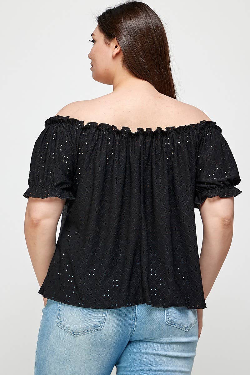 Textured Eyelet Knit Ruffled Top - WG17125-2T