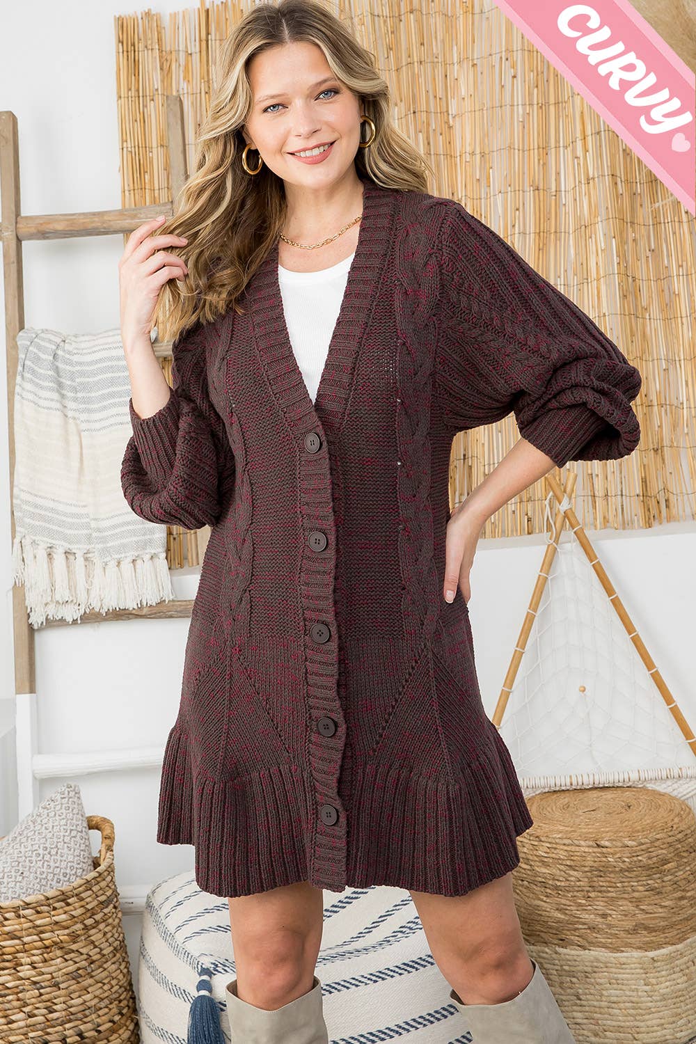 SW337PL CABLE KNIT CARDIGAN