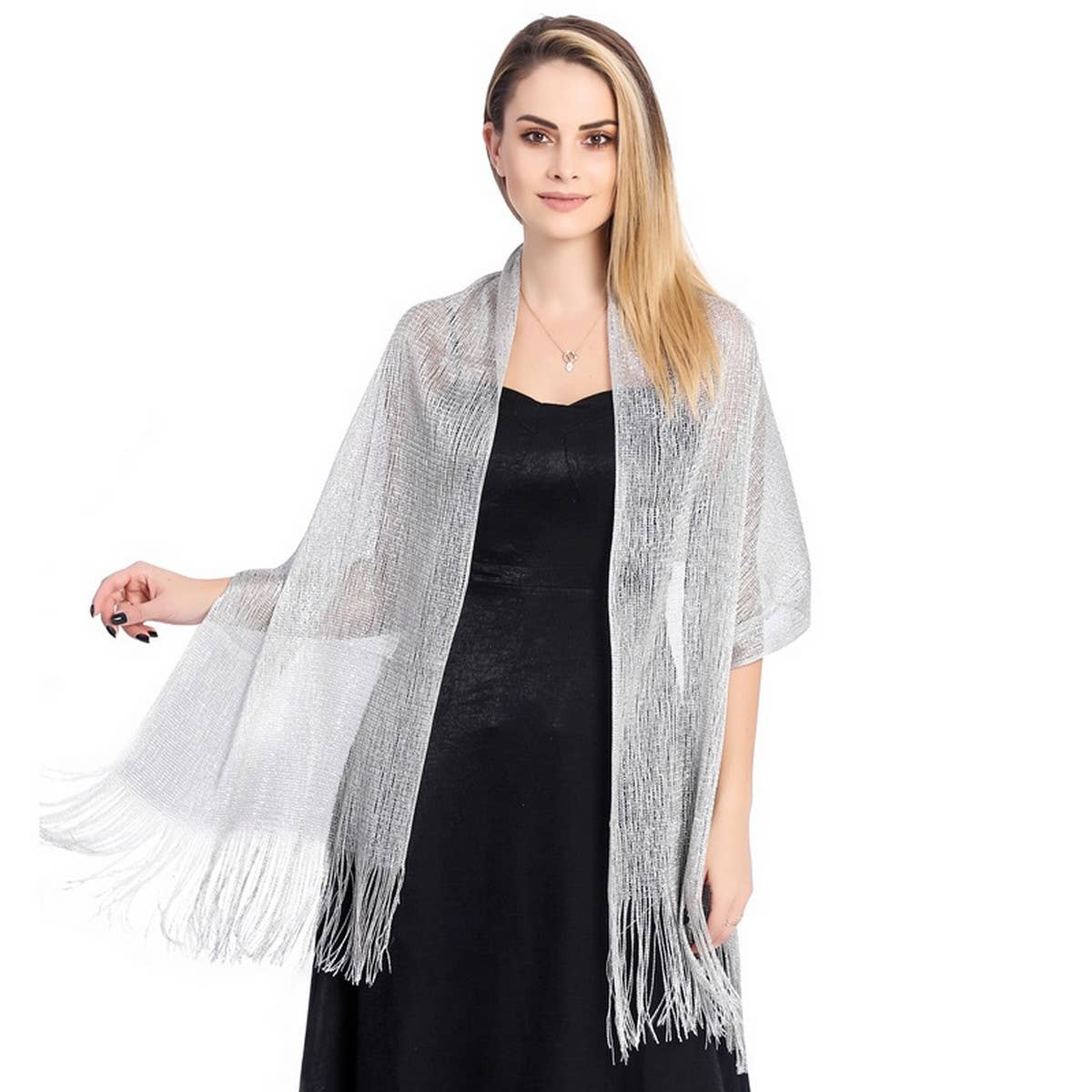 FASHIONABLE GOLD AND SILVER SILK SHAWL_CWASC1091