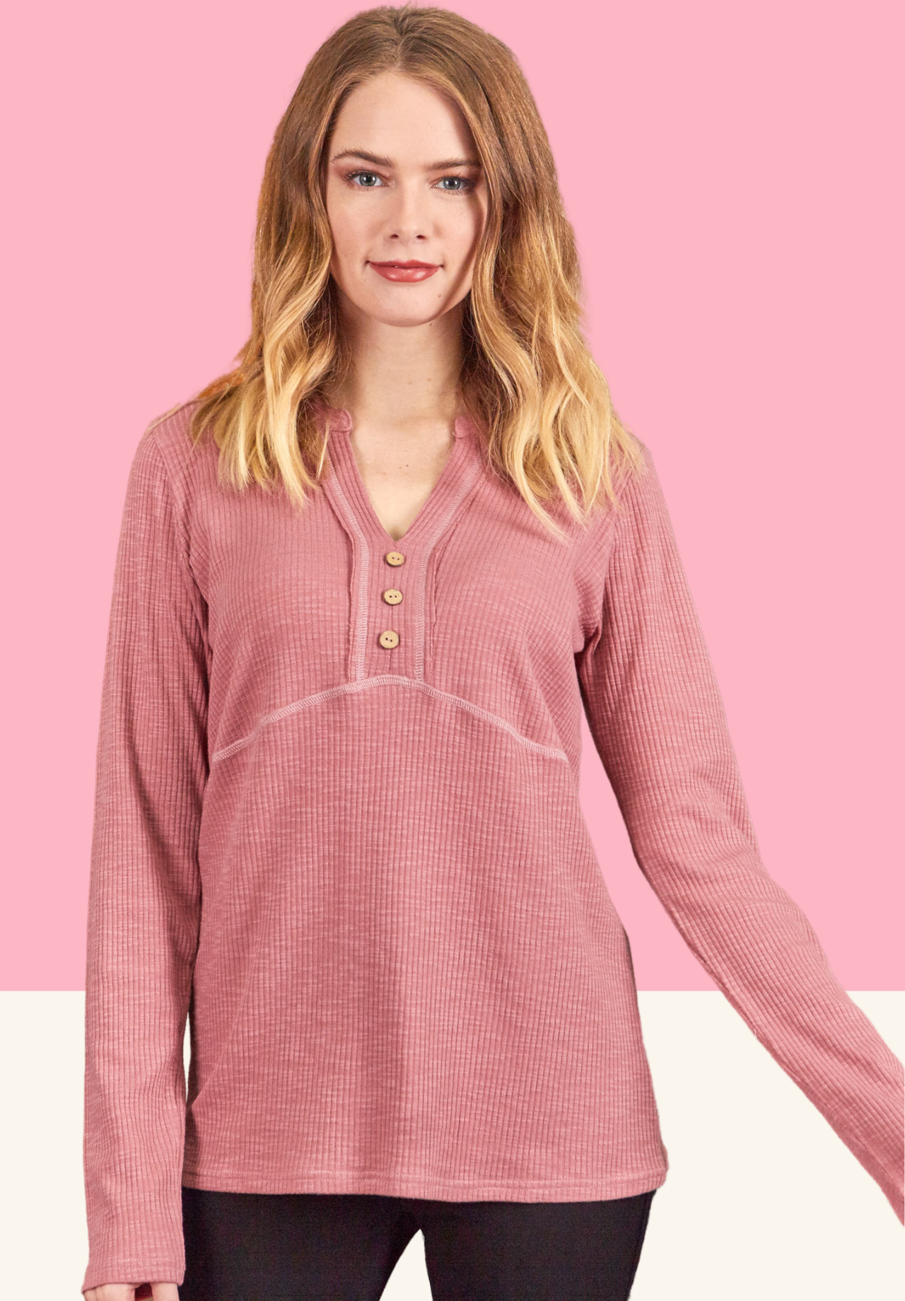 2tone rib V neck top 13007-PLUS