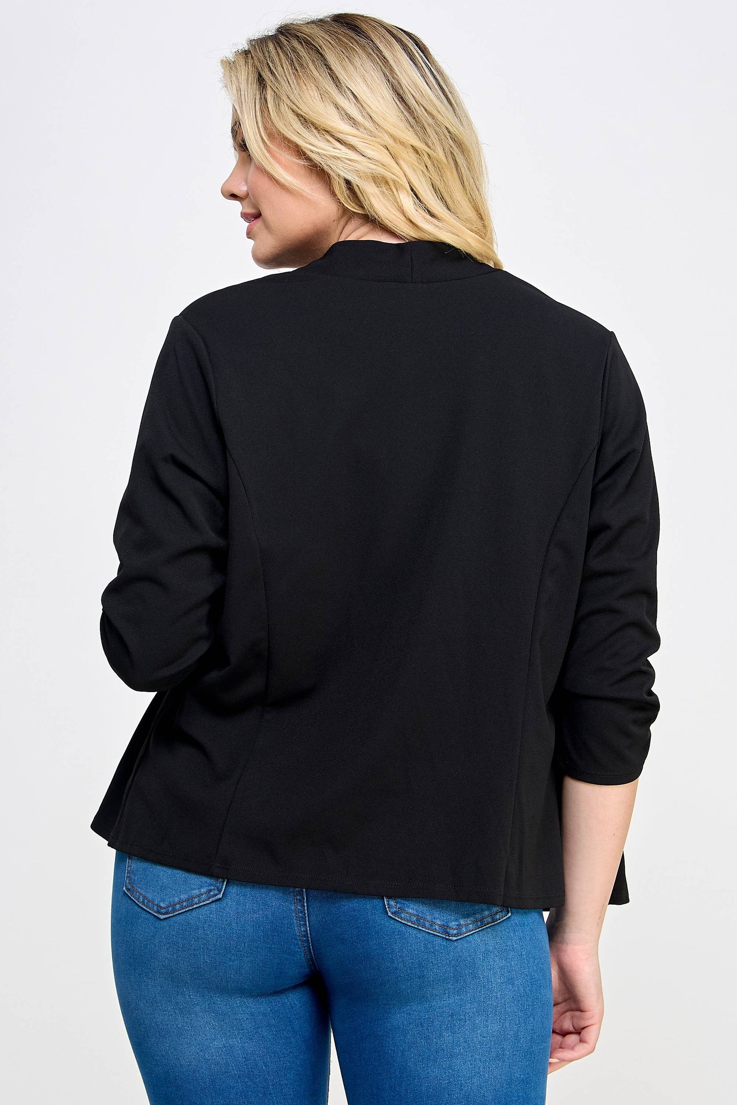 Plus Size Ruched 3/4 Sleeve Blazer - WG18353-J