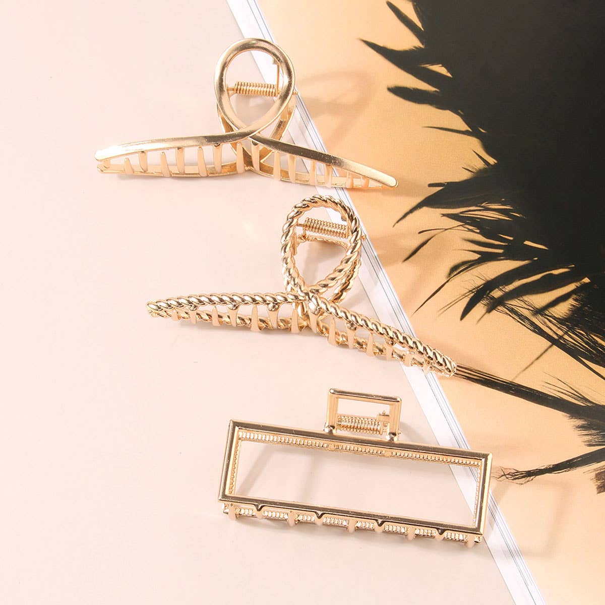 6-Pack Gold Tone Metal Hair Claws, Strong Hold_CWABE0199