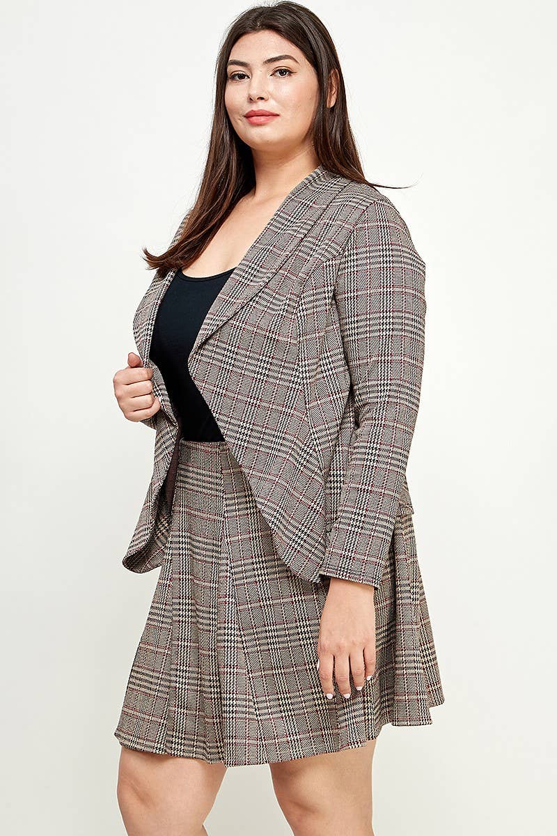 Plus Size Blazer Plaid Knit Ruffled - KY18165-J
